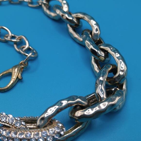 Vintage Chunky Chain Rhinestone Necklace, Gold Tone, Vintage Jewelry, 21 Inches - Picture 7 of 10